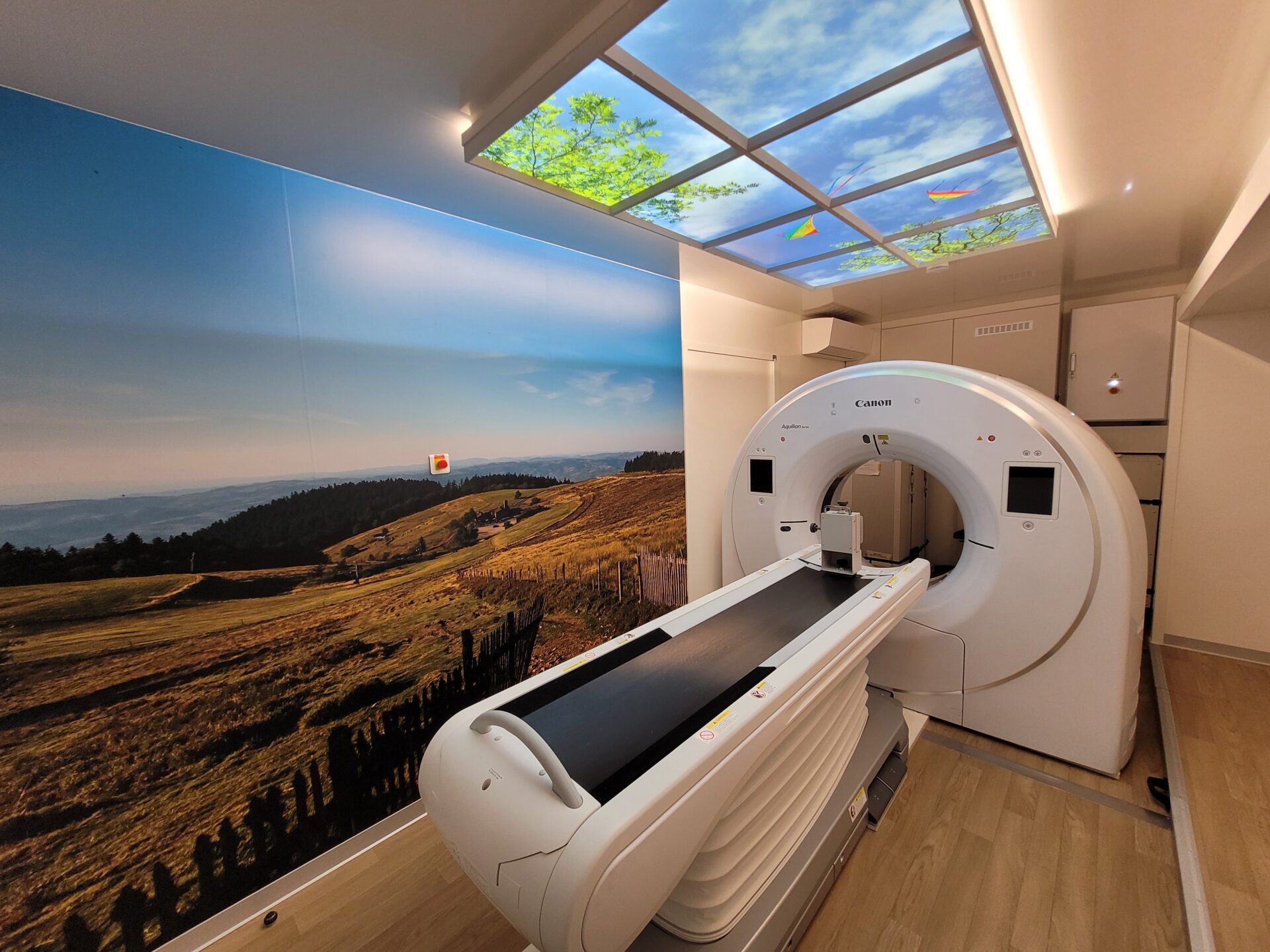 An image of the CT scanner inside a mobile screening unit